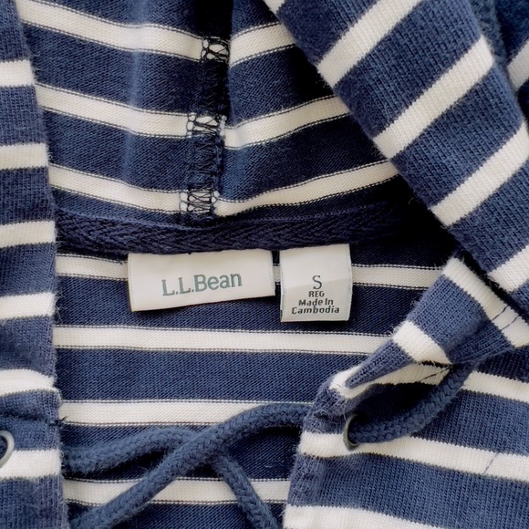 LL Bean Blue and White Striped Hoodie Size Small Preppy Nautical Sailing Classic - Picture 8 of 14